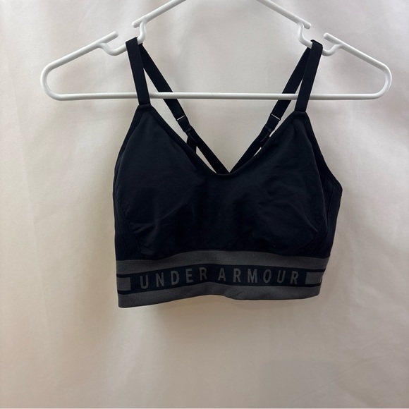 Under Armour Sports Bra Women's Sz L Black Gray Sports Wear Gym Yoga Compression - Picture 2 of 6